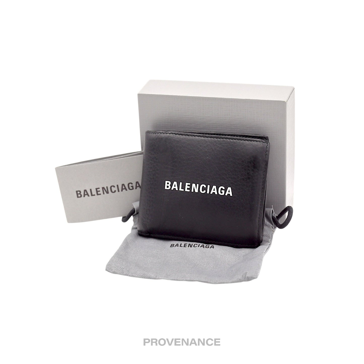 🔴 Balenciaga Logo Bifold Wallet - Black Leather