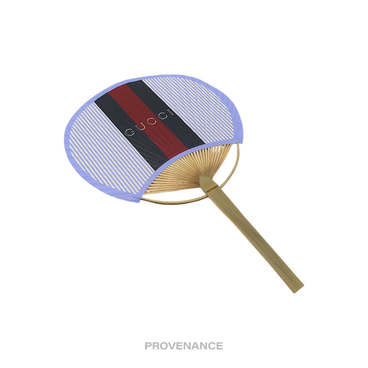 🔴 Gucci Web Logo Bamboo Hand Fan - Black/Red Striped