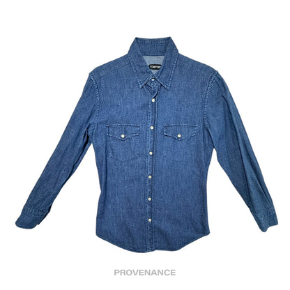 🔴 Tom Ford Western Denim Shirt - Indigo Blue 39 15.5