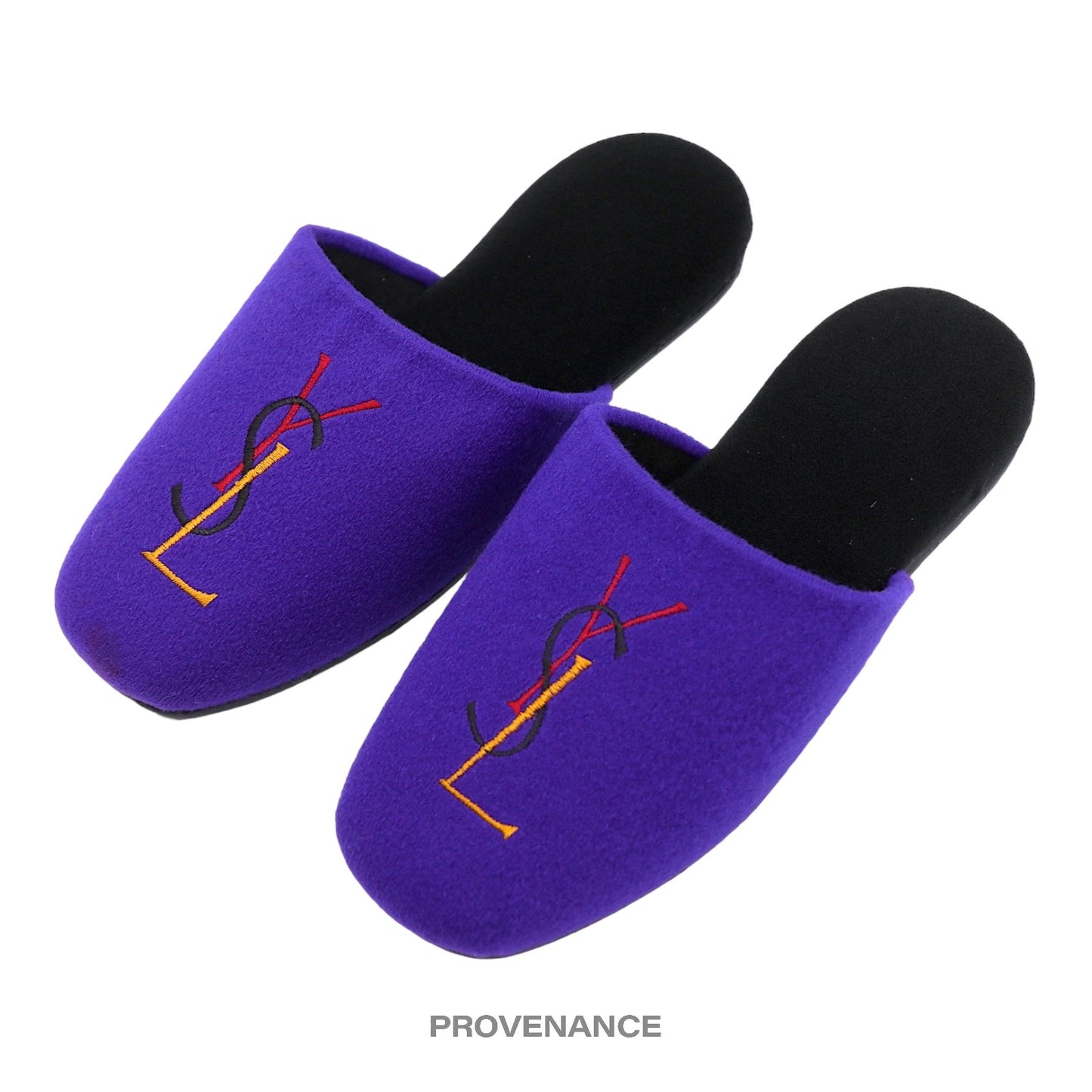 🔴 Yves Saint Laurent YSL Velour Logo Slipper - Purple