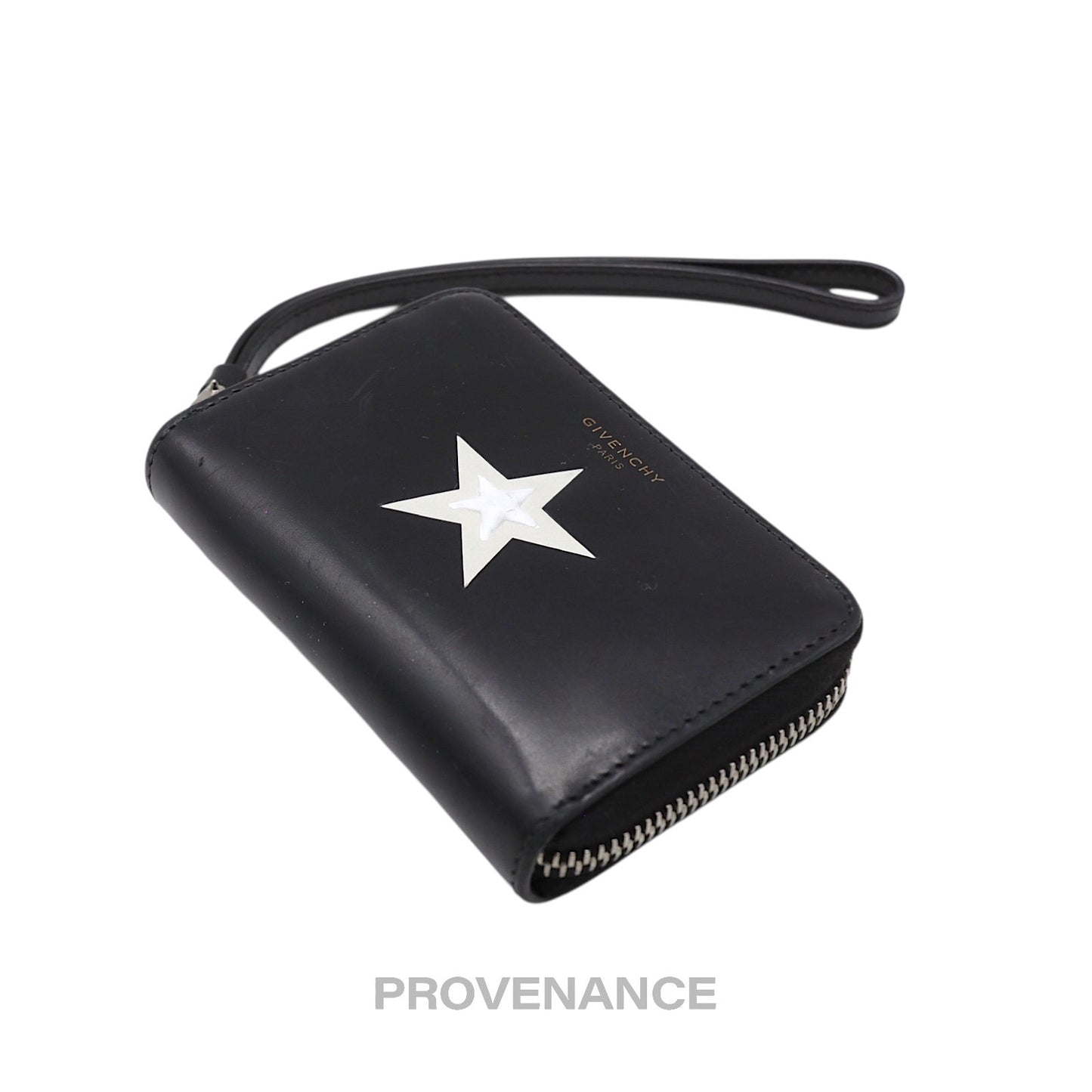 🔴 Givenchy Star Zip Card Wallet - Black Leather