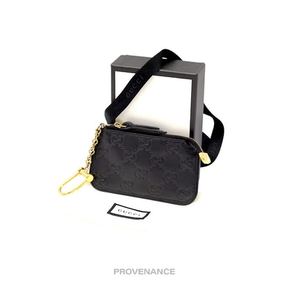 🔴 Gucci Key Pouch Cles - Black GG Guccissima Leather