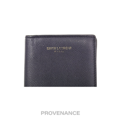 🔴 Saint Laurent Paris SLP Pocket Card Wallet - Navy Leather