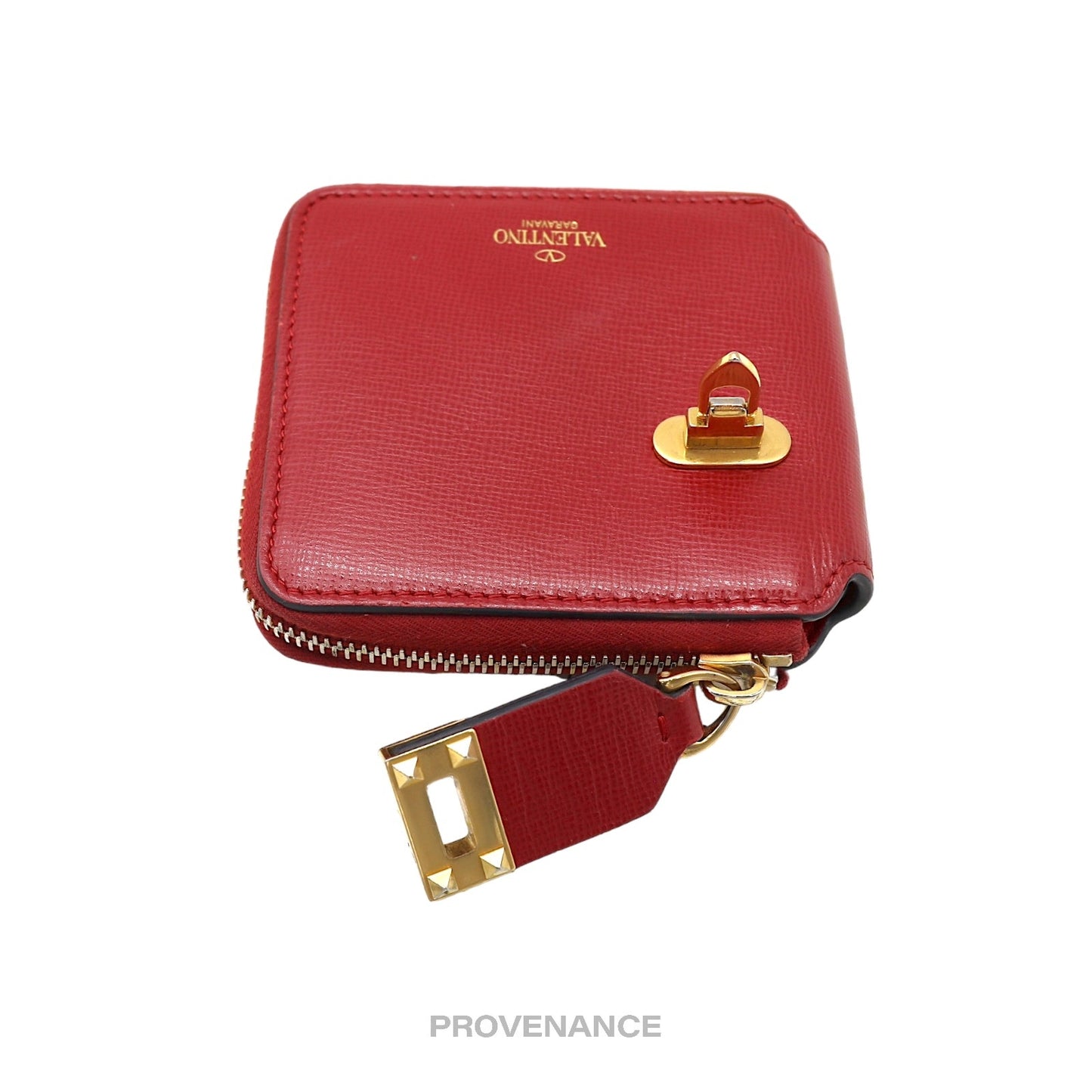 🔴 Valentino Stud Clasp Zip Wallet - Red Gold