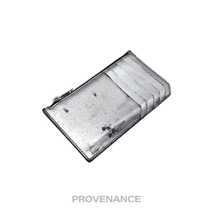 🔴 Saint Laurent Paris SLP Fragment Zip Card Wallet - Metallic Silver