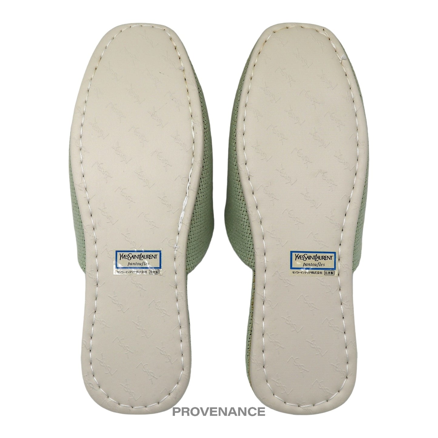 🔴 Yves Saint Laurent YSL Logo Slipper - Powder Green Canvas