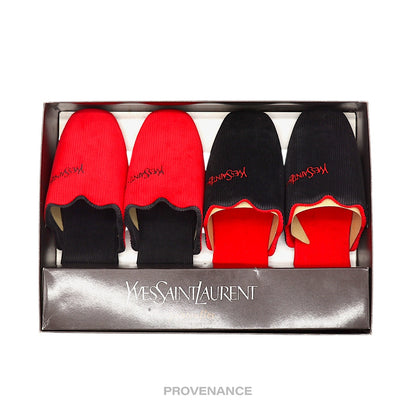 🔴 Yves Saint Laurent YSL Logo 2 Slipper Box Set - Black Red