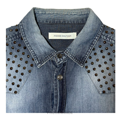 🔴 Pierre Balmain Studded Denim Shirt - Blue 46 36 S