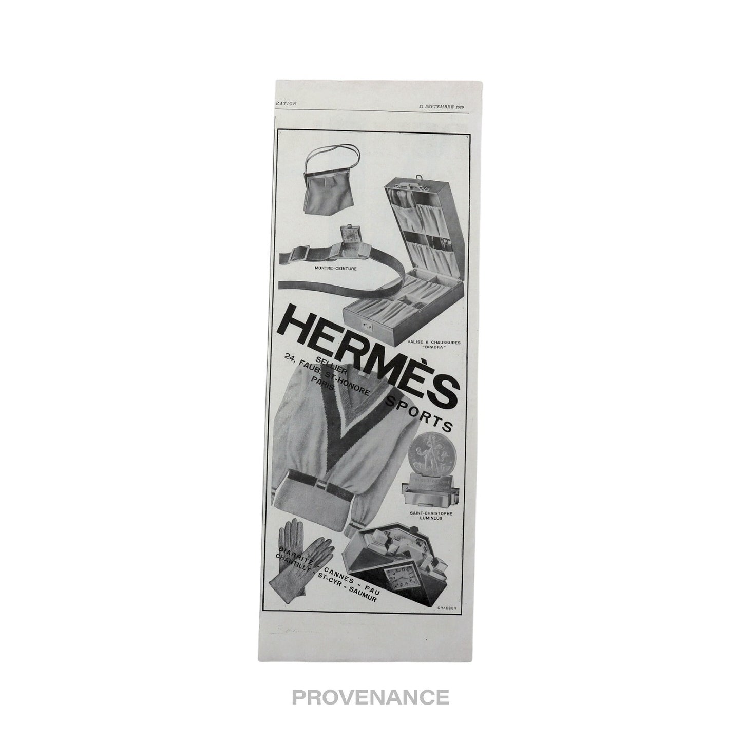 🔴 Hermes Antique Vintage Newsprint Ad - Hermes Sports