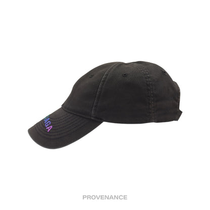 🔴 Balenciaga Embroidered Rainbow Logo Cap - Washed Black