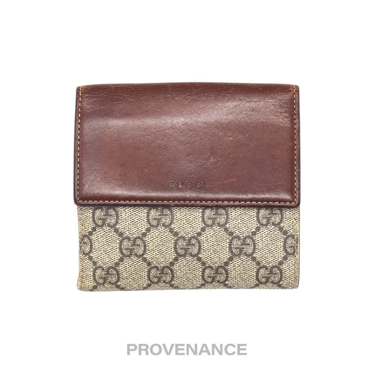 🔴 Gucci Trifold Snap Wallet - GG Supreme Brown