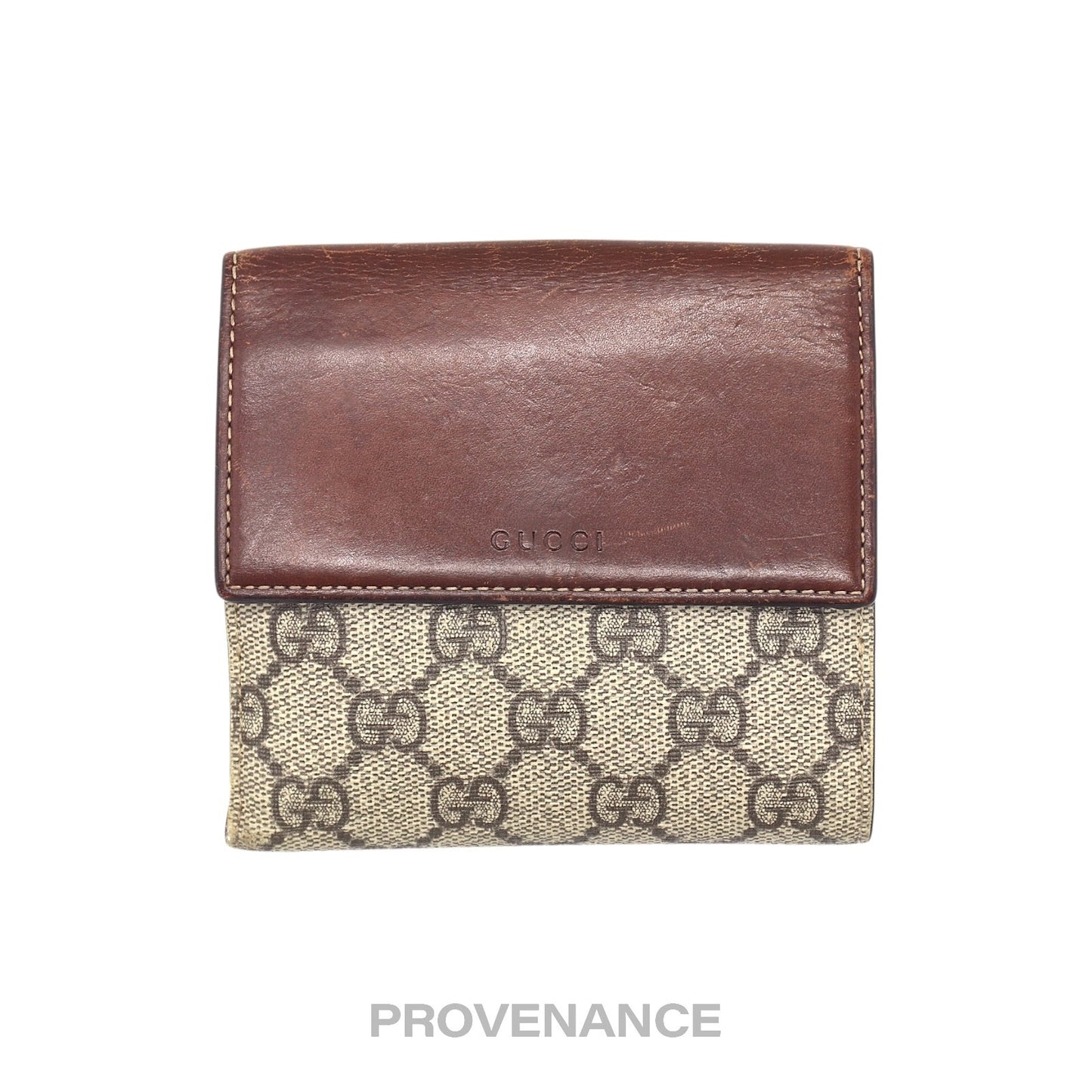 🔴 Gucci Trifold Snap Wallet - GG Supreme Brown