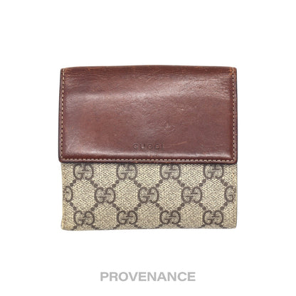 🔴 Gucci Trifold Snap Wallet - GG Supreme Brown