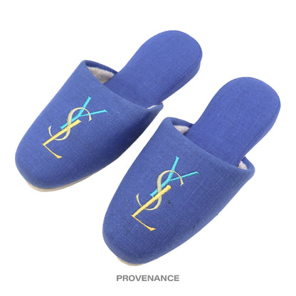 🔴 Yves Saint Laurent YSL Logo Slipper - Blue Canvas