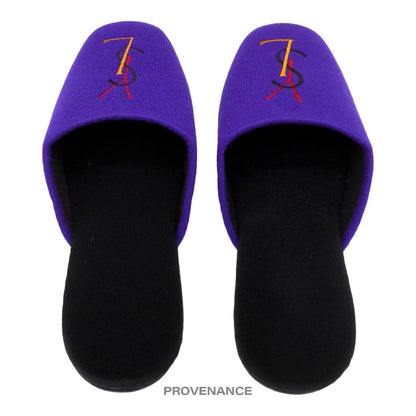 🔴 Yves Saint Laurent YSL Velour Logo Slipper - Purple
