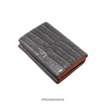 🔴 Givenchy Trifold Wallet - Grey Orange  Croc Leather