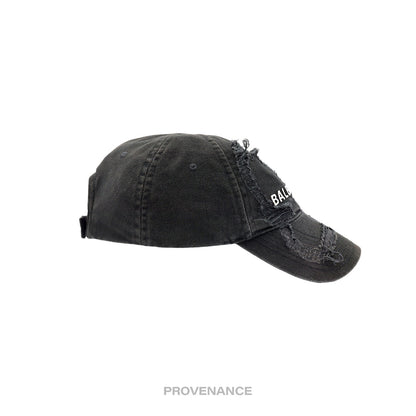 🔴 Balenciaga Embroidered Logo BB Lazer Destroyed Cap Black