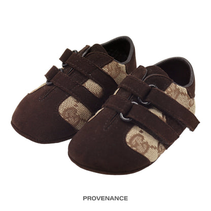 🔴 Gucci GG Canvas Suede Velcro Runner Infant - Brown