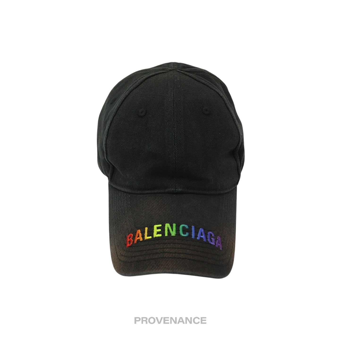 🔴 Balenciaga Embroidered Rainbow Logo Cap - Washed Black