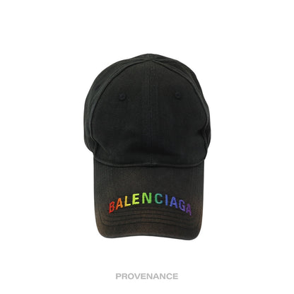 🔴 Balenciaga Embroidered Rainbow Logo Cap - Washed Black