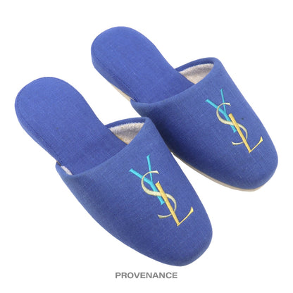 🔴 Yves Saint Laurent YSL Logo Slipper - Blue Canvas