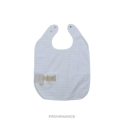 🔴 Gucci Logo Baby Infant Bib - White Grey Striped Cotton