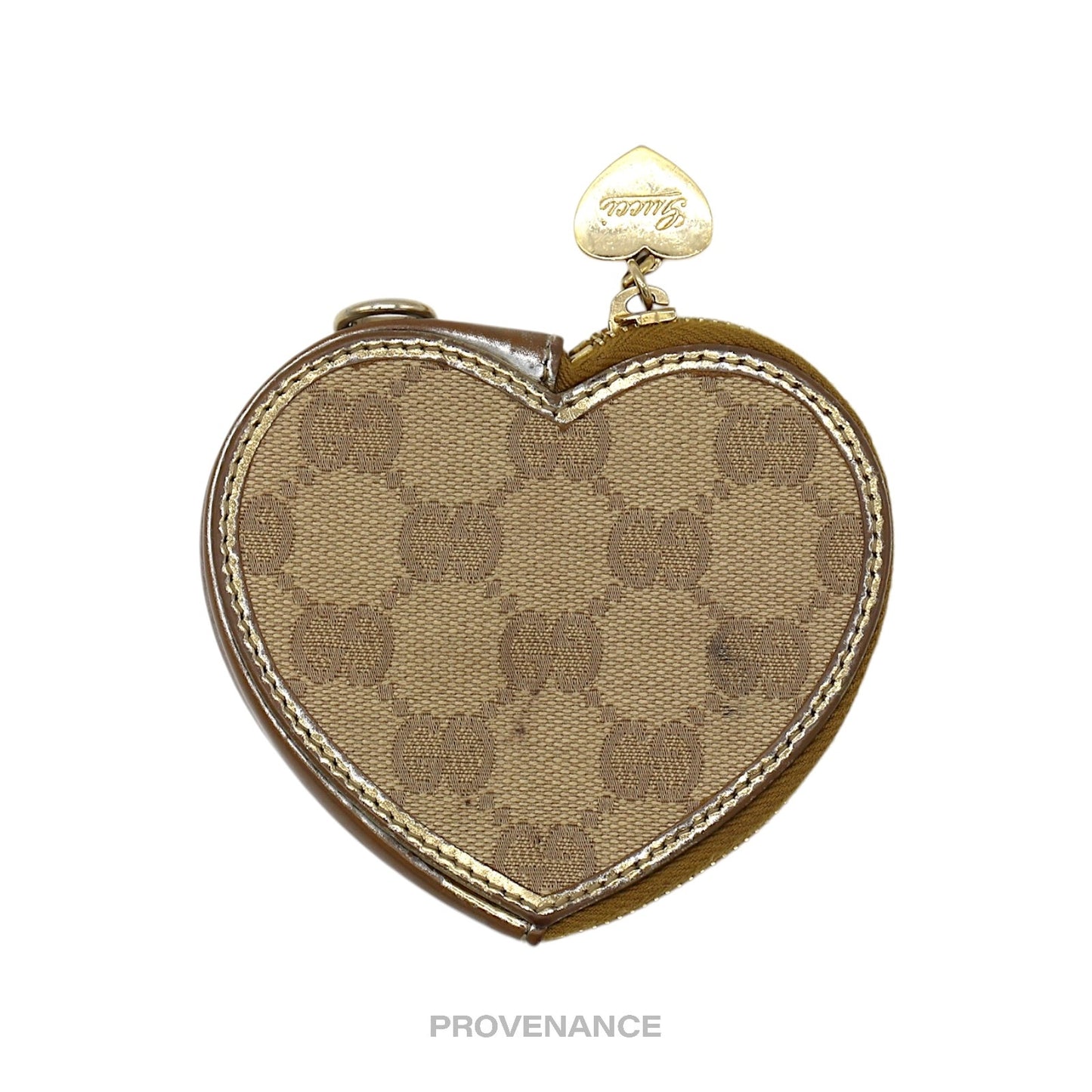 🔴 Gucci GG Canvas Coin Wallet - Bronze Heart Metallic