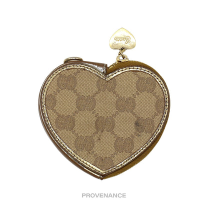 🔴 Gucci GG Canvas Coin Wallet - Bronze Heart Metallic