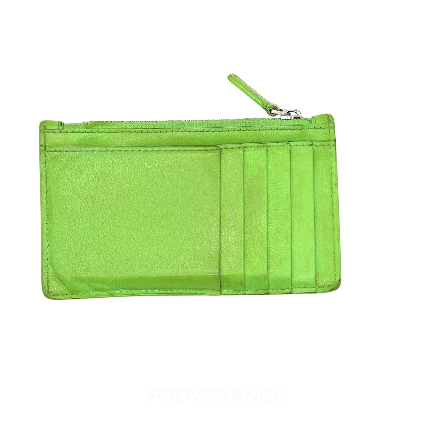 🔴 Balenciaga Logo Fragment Zip Card Wallet - Green Leather