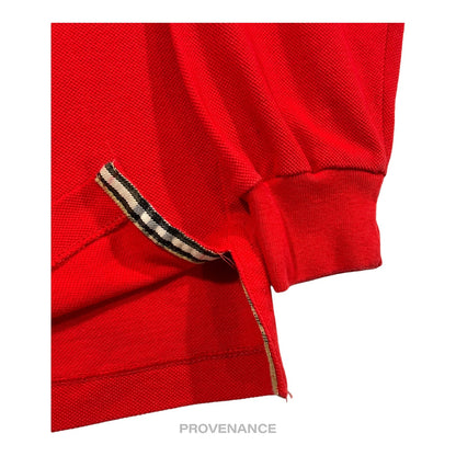 🔴 Burberry Sports Long Sleeve Polo Shirt - Red Nova Check M