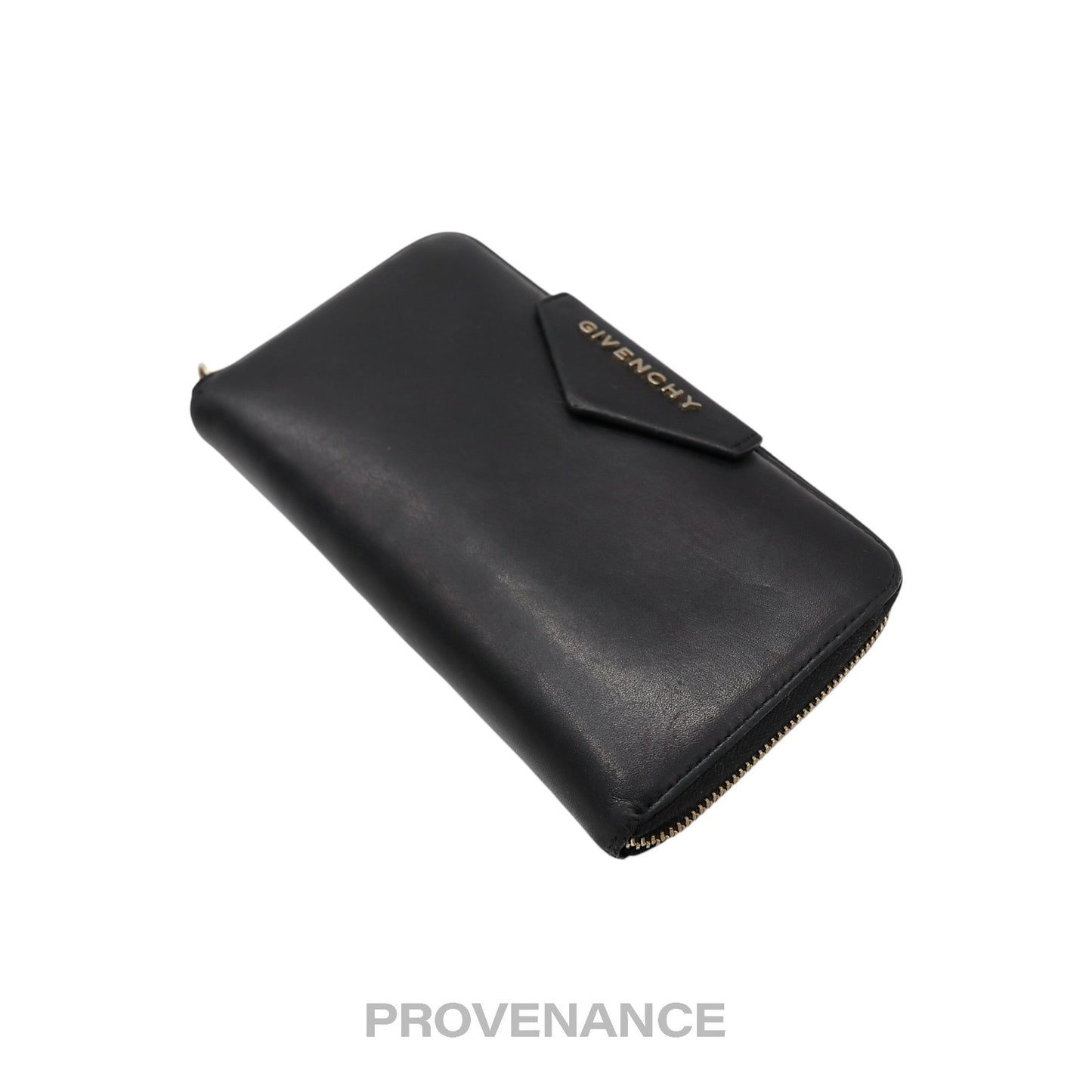🔴 Givenchy Logo Zip Long Wallet - Black Grained Leather