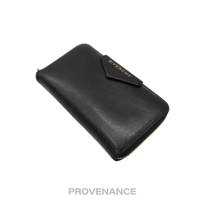 🔴 Givenchy Logo Zip Long Wallet - Black Grained Leather