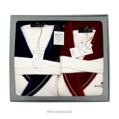 🔴 Balenciaga BB Logo 2 Box Set Robe - White/Red/Blue Terry