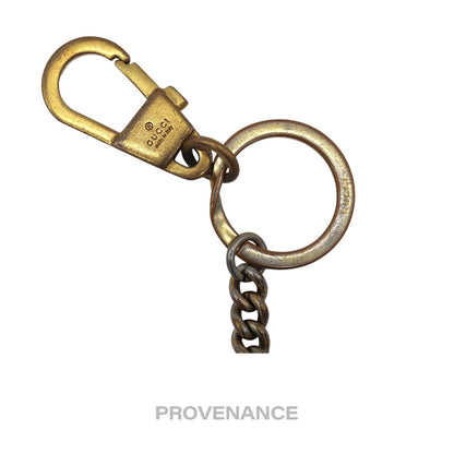 🔴 Gucci Embroidered Worldwide logo Keychain - White Leather