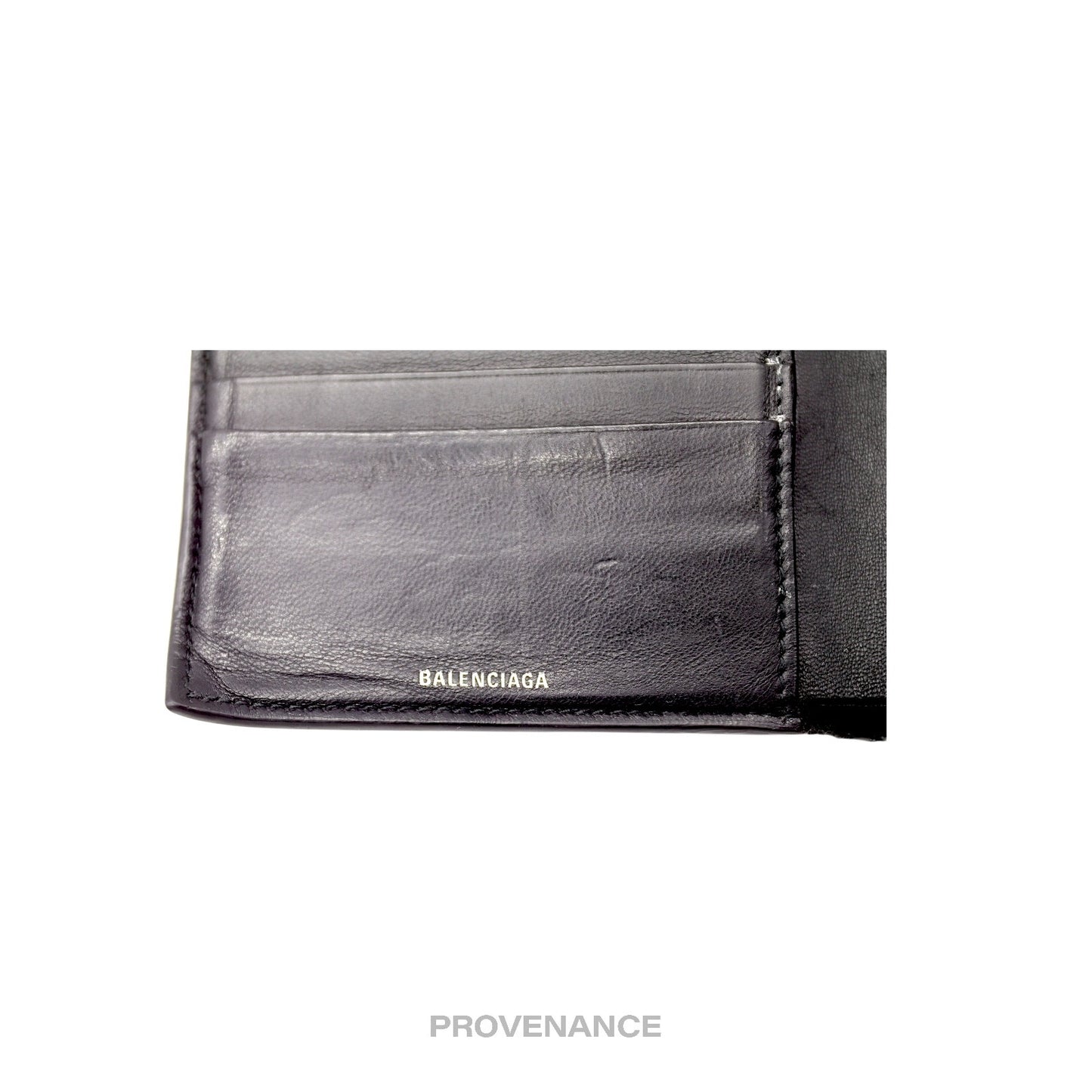 🔴 Balenciaga Logo Bifold Wallet - Black Leather