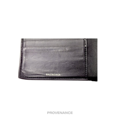 🔴 Balenciaga Logo Bifold Wallet - Black Leather