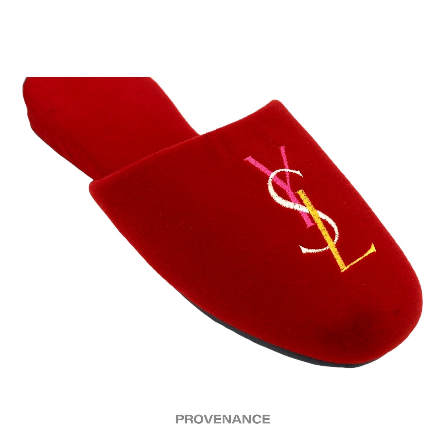 🔴 Yves Saint Laurent YSL Logo Slipper - Red Velour