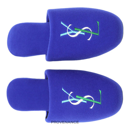 🔴 Yves Saint Laurent YSL Logo Slipper - Blue Velour