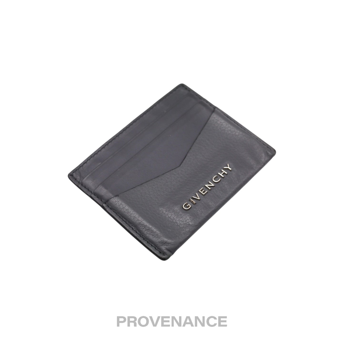 🔴 Givenchy Logo Card Holder Wallet - Grey Leather