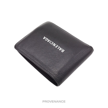 🔴 Balenciaga Logo Bifold Wallet - Black Leather