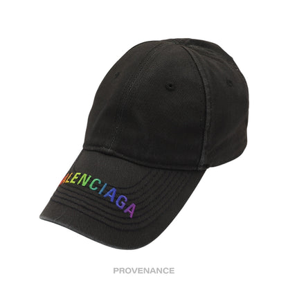 🔴 Balenciaga Embroidered Rainbow Logo Cap - Washed Black