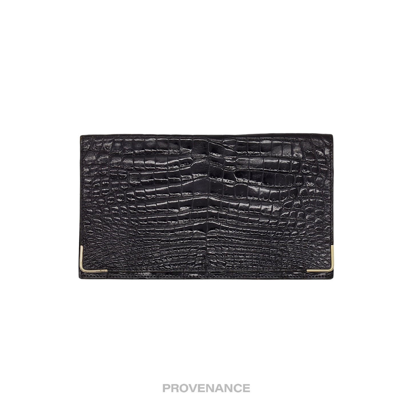 🔴 Celine Long Wallet - Black Crocodile Leather Gold