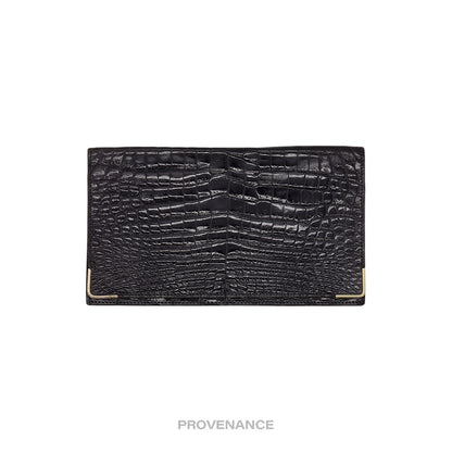 🔴 Celine Long Wallet - Black Crocodile Leather Gold