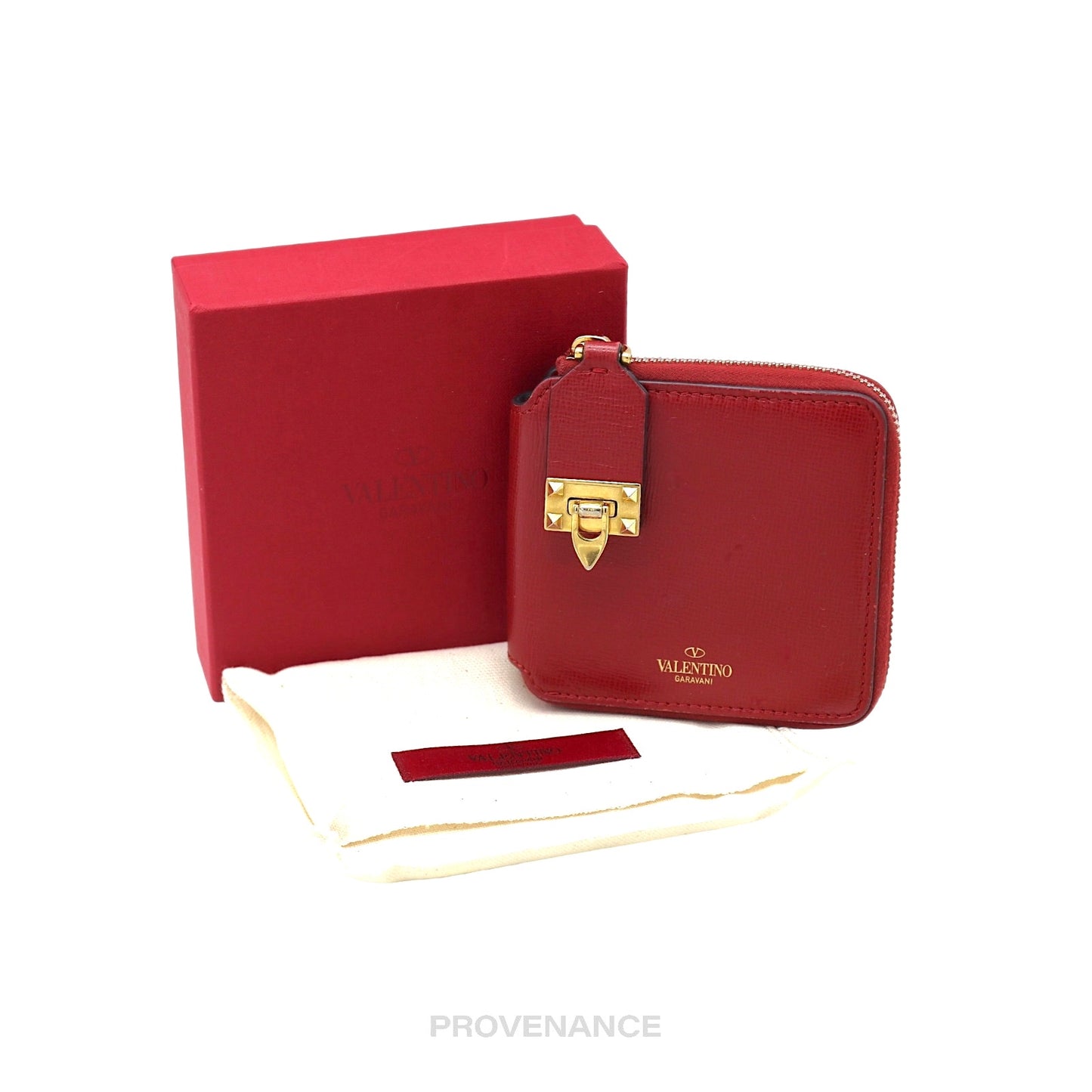 🔴 Valentino Stud Clasp Zip Wallet - Red Gold