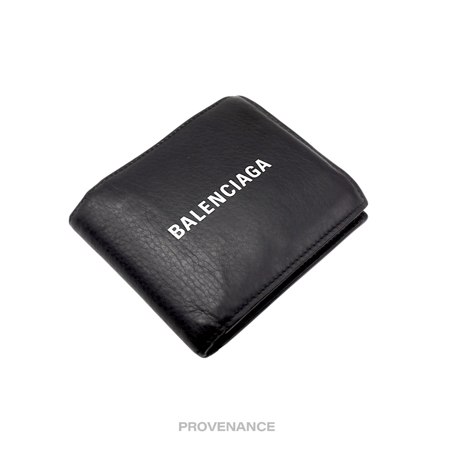 🔴 Balenciaga Logo Bifold Wallet - Black Leather