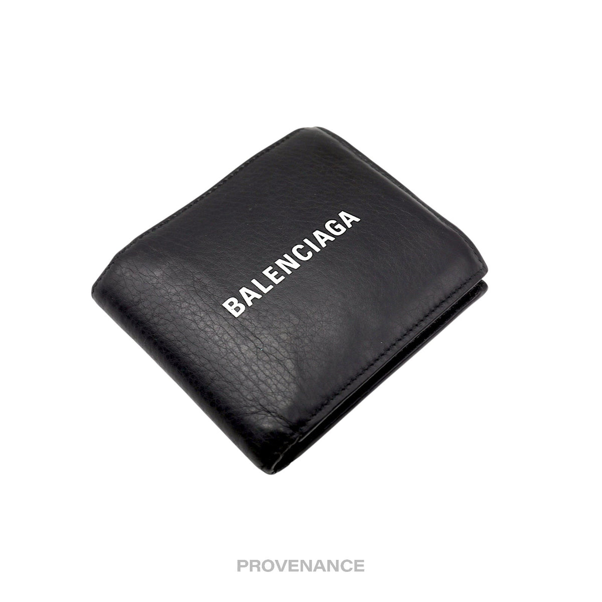 🔴 Balenciaga Logo Bifold Wallet - Black Leather