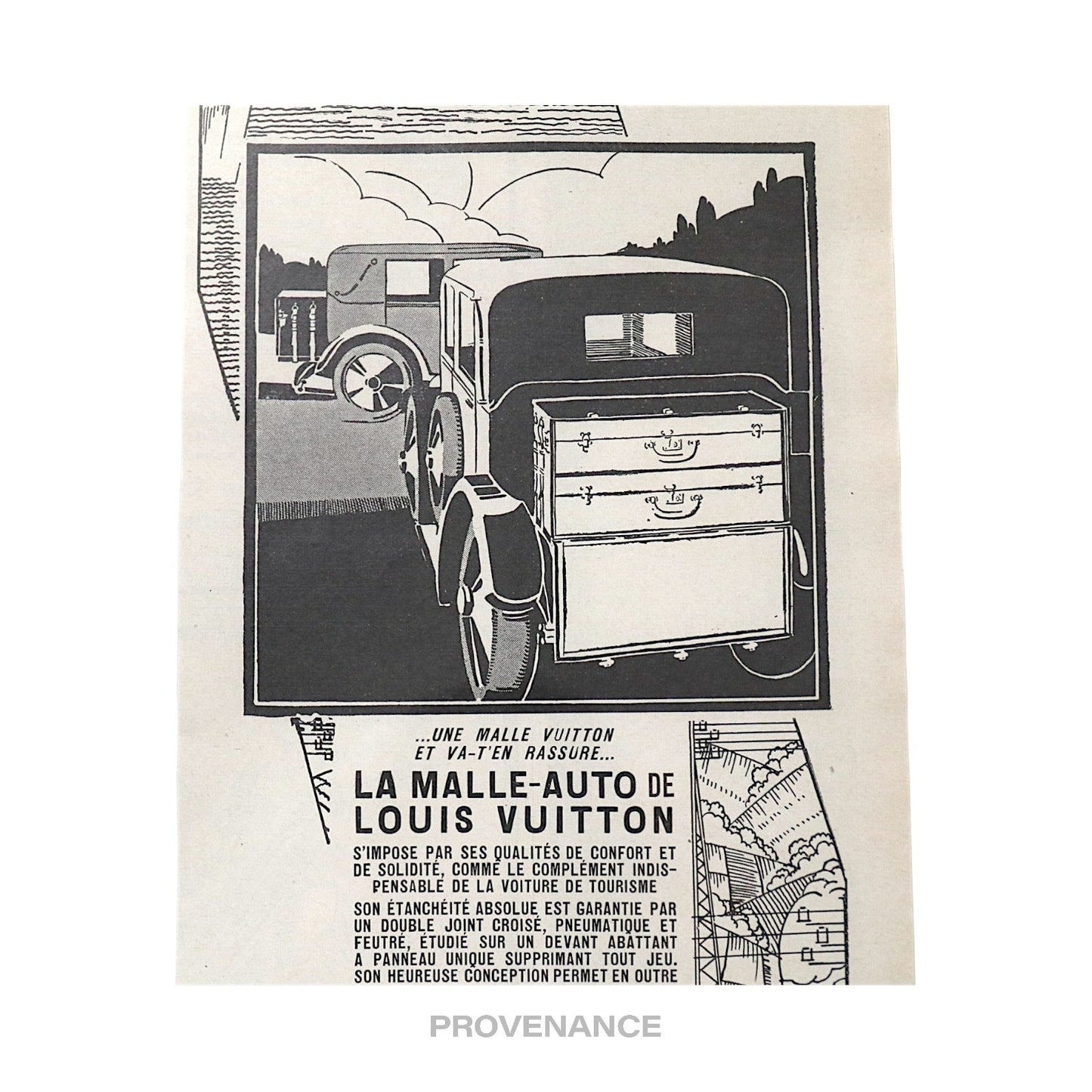 🔴 Louis Vuitton Antique Vintage Newsprint Ad - MALLE-AUTO