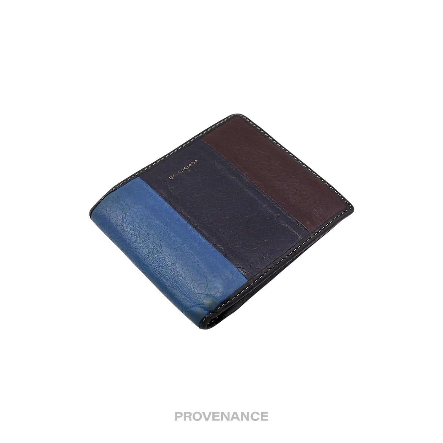 🔴 Balenciaga Bazaar Bifold Wallet - Blue/Black Patchwork