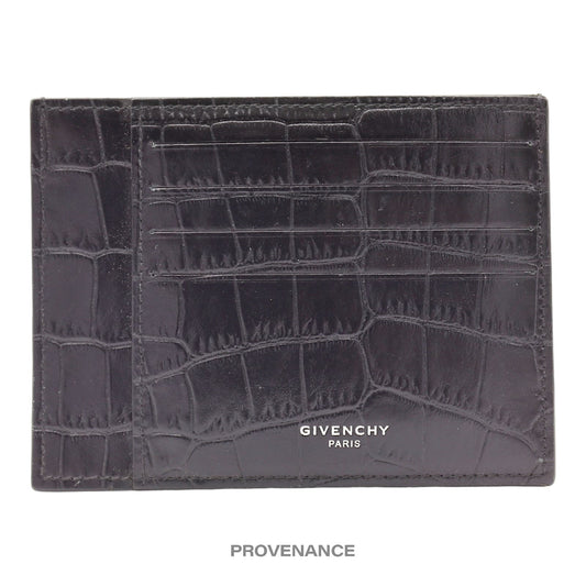 🔴 Givenchy Logo Card Holder - Black Croc Leather
