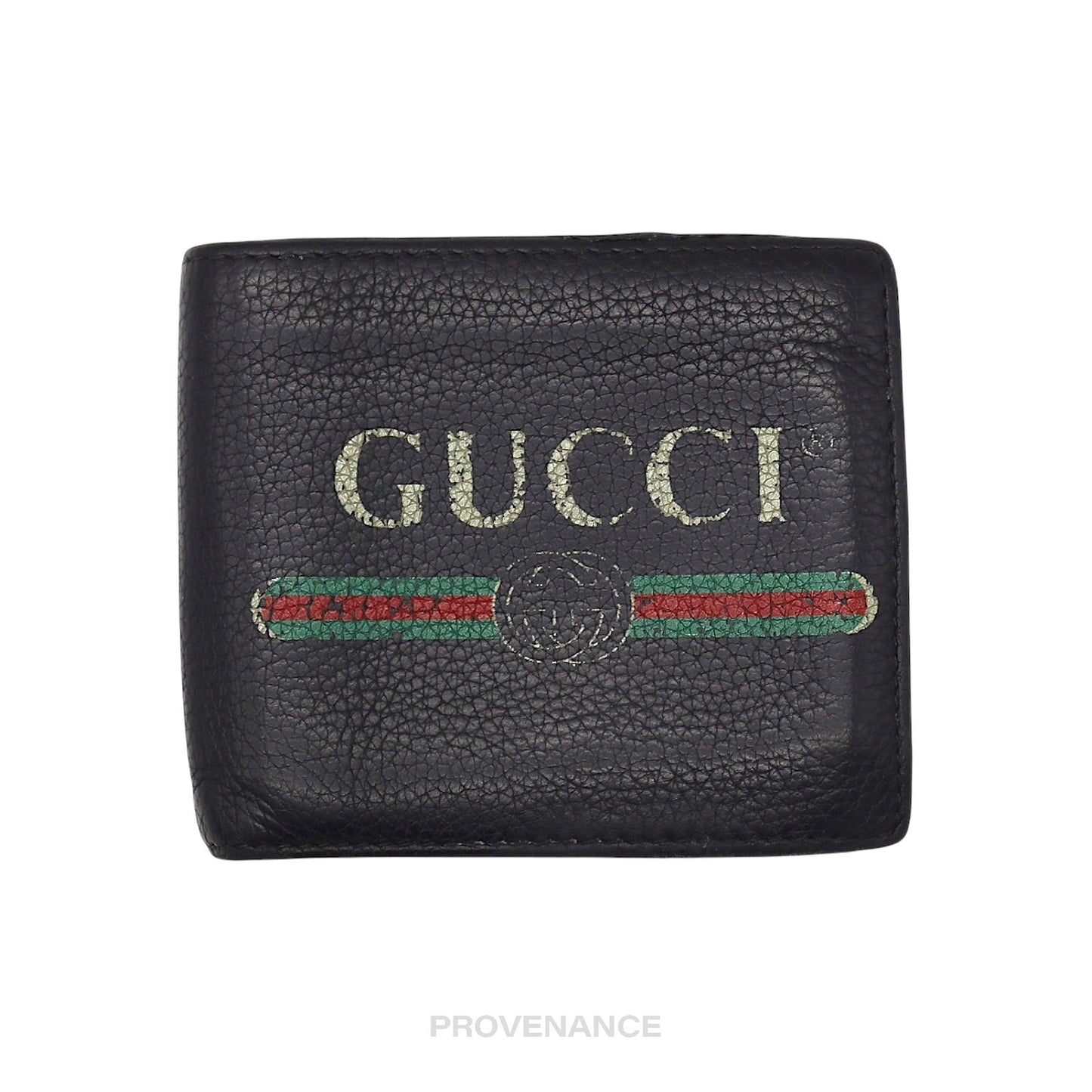 🔴 Gucci Vintage Logo Bifold Wallet - Black Leather
